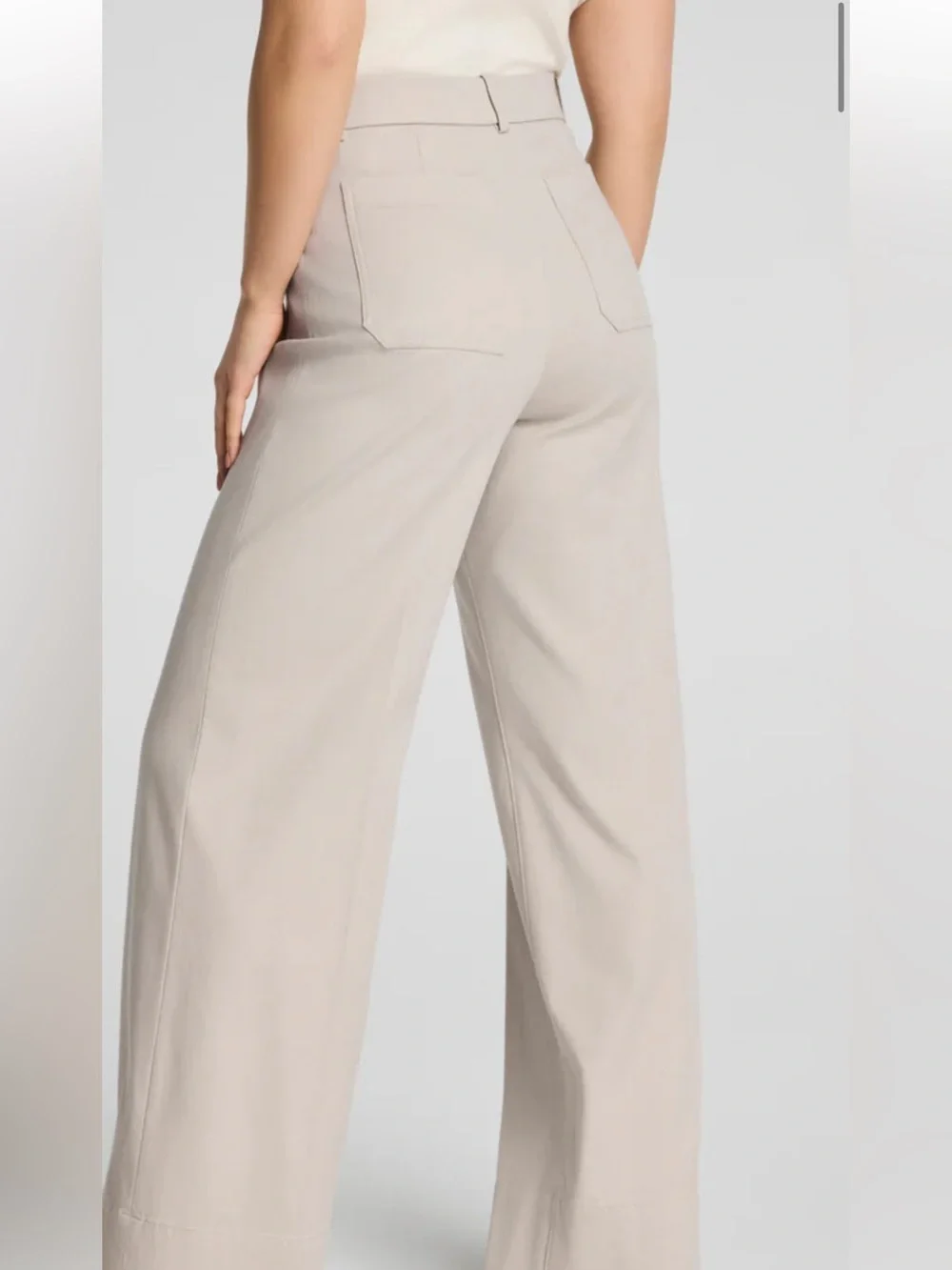 SPANXsupersmooth® Stretch Twill Wide Leg Pant Bone with Patch Pockets Size M NWt - Picture 2 of 6